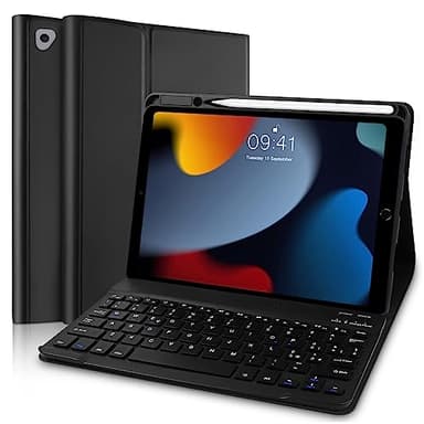 Tastiera iPad 9 Generazione, Custodia con Tastiera Compatibile iPad 9/ 8/ 7 Generazione & iPad Air 3ª Generación, Italiano QWERTY Bluetooth per iPad 2021/ 2020/ 2019 (iPencil non incluso)