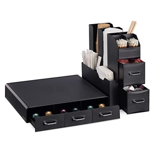 Navaris Porta Cialde - Contenitore Capsule - Cassetto sotto Macchina Caffe - Portacialde da caffè - Porta Bicchierini Zucchero e Palette - Organizer Angolo Caffe Cucina - Nero