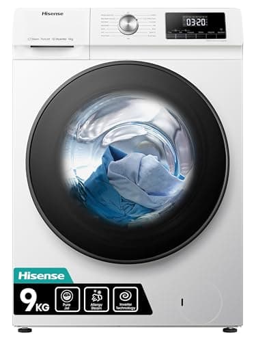 Hisense WFQA9014EVJM - Lavatrice con funzione di vapore, 9 kg/AquaStop/1400 giri/min, 15 programmi/inverter PowerDrive/tamburo in acciaio inox/sicurezza bambini/pulizia del tamburo/bianco
