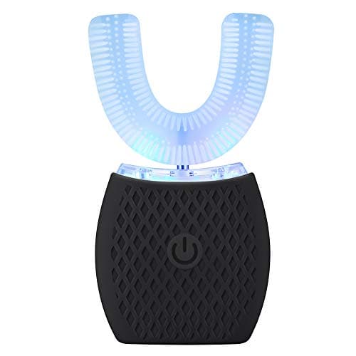 Spazzolino ad Ultrasuoni, Spazzolino Automatico, Elettrico Spazzolino per Sbiancamento dei Denti con Timer e Ricarica Wireless Spazzolino Elettrico a 360° per Adulti (Nero, 1)