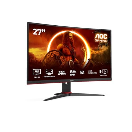 AOC Gaming C27G2ZE - Monitor curvo FHD da 27 pollici, 240 Hz, 0,5 ms, FreeSync Premium (1920 x 1080, HDMI, DisplayPort), nero/rosso
