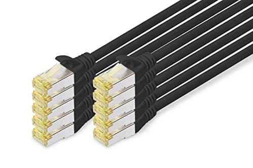 DIGITUS Cavo LAN Cat 6A - 3m - 10 pezzi - Cavo di rete RJ45 - S/FTP schermato - Compatibile con Cat-6 e Cat-7 - Nero