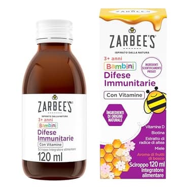Zarbee's Sciroppo Difese Immunitarie Bambini Con Vitamine, Integratore Alimentare con miele puro, vitamina D e biotina, Multivitaminico per supportare il sistema immunitario, 120 ml