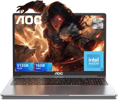 AOC 2025 PC Portatile, 12ª N97 CPU(Fino to 3,6GHz), 15,6 Pollici Notebook, 16GB DDR4 RAM 512GB SSD(Fino a 2TB) M,2 2280 NGFF Laptop, WiFi,BT5.1, Tipo C,USB3.2, HDMI, Sistema Versione 11 Pro