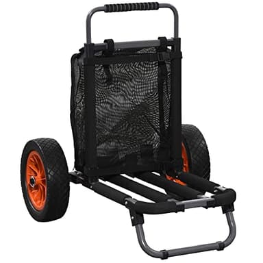 SPORTNOW Carrello da Spiaggia Pieghevole in Alluminio e PU con Tasca in Rete, Manico Telescopico e Cavalletto, 82x67x81 cm, Multicolore