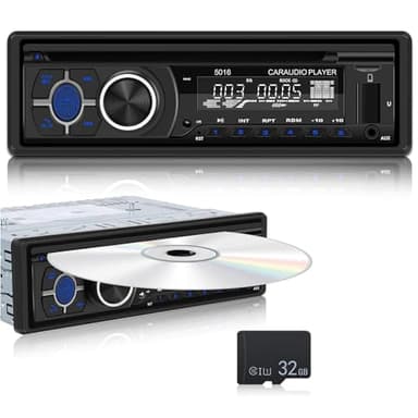1Din Autoradio con Lettore CD - Lettore DVD auto con chiamate in vivavoce Bluetooth - Ricevitori audio con radio AM/FM - DVD/USB/Slot per scheda SD/Porta AUX + Scheda SD da 32 G