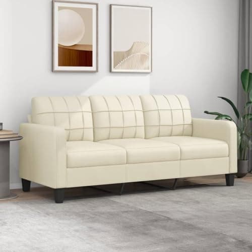 DJEKA Divano a 3 Posti, Divano Tre Posti, Divano 3 Posti, Divano 3 Posti Offerta, Divano Letto 3 Posti, Crema 180 cm in Similpelle