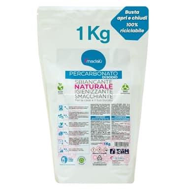Percarbonato di Sodio Puro 1 kg, smacchiante, sbiancante, igienizzante, Ecologico, 100% PLASTICA RECICLATA 100 lavaggi