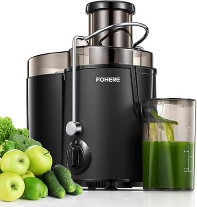 Centrifuga Frutta e Verdura FOHERE Estrattore di Succo a Freddo con Bocca da 65mm, Facile da Pulire, 3 Velocità di Regolazione, Spazzola per la Pulizia e Ricetta Inclusa, Senza BPA