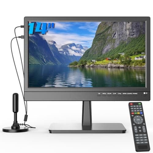ZOSHING 14" 1080P Screen TV,Piccolo Televisore da 14 pollici con ricezione Freeview e antenna, interruttori AC/DC-12V, porte di ingresso HDMI USB e VGA per Camper/Monitor/Cucine