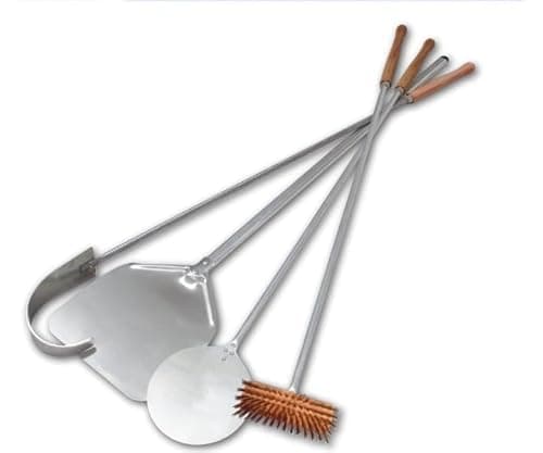 Kit Pale per Pizza, Set 4 Pezzi,Pala Rettangolare 30X30 CM X 150 CM,Volendo Anche da 100 cm - Spazzola Ottone- Tiracenere Acciaio Inox - Palino in Alluminio 20X20 cm