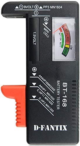 D-FantiX Tester Batteria Universale, Batteria Volt Checker per AA AAA C D 9V 1.5V Button Cell Batteries (Modello: BT-168)