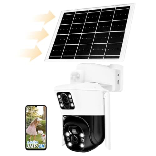 Telecamera wi-fi esterno 3MP telecamera wifi esterno senza fili solare videocamera sorveglianza esterno 355°/90° orientabile a 2,4 GHz audio bidirezionale Dual-Light Full Colour.