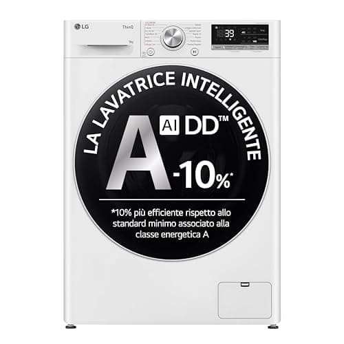 LG AI DD F4R709TAIDD Lavatrice Classe A -10%, Carica Frontale Serie R7, Lavatrice 9kg, 1400 giri, AI Wash, TurboWash 360, Lavaggio a Vapore, Wi-Fi, Motore Direct Drive, Libera Installazione, Bianca
