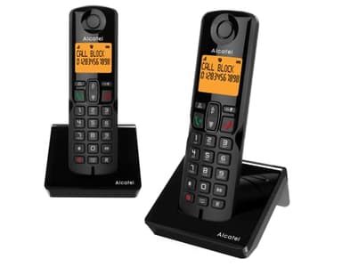 ALCATEL S280 Duo - Telefono Fisso Cordless DECT - Design Compatto - Grande Display Retroilluminato - Vivavoce - Funzione Blocco Chiamate - Rubrica da 50 Contatti - 2 Portatili - Nero