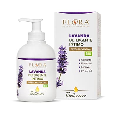 FLORA Bellessere Detergente Intimo Lavanda, 250 ml - pH 3.0-3.5 con olio essenziale 100% puro, naturale e totale di lavanda - Dall'effetto calmante, protettivo, lenitivo