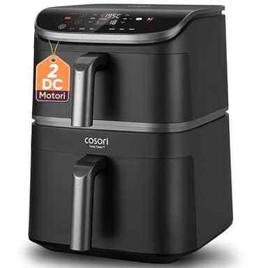 COSORI Turbo Tower Friggitrice ad Aria 10,8L con Cestelli Verticali, Cottura Salvaspazio a 3 Livelli, 2630W, 2 Motori DC, 6 Funzioni, 50+ Ricette Complete Online, 2 DC Motori, CAF-DC111