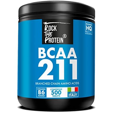 Aminoacidi Ramificati BCAA 2 1 1 Con Vitamina B6 500 Compresse Da 1000mg Per il Recupero Muscolare Rock The Protein® Leucina, Isoleucina, Valina, Intra Pre Post Workout Palestra