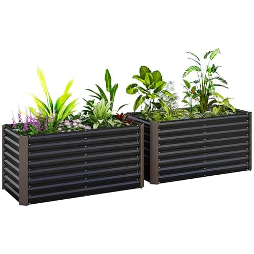 Outsunny Aiuola Rialzata Set di 2 Fioriera Rialzata Rettangolari, Cassoni Orto, Fondo Aperto, Letti per Orto Rialzato in Acciaio Zincato per Erbe, Frutta, Verdura di Fiori, 120x60x60 cm, Grigio Scuro