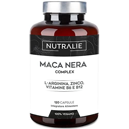 Maca Peruviana Nera 32000 mg - PREMIO 2021 - Maca Andina con L-Arginina + Zinco + Vitamine B6 e B12 ad Alta Concentrazione | 120 Maca Capsule Vegane Nutralie