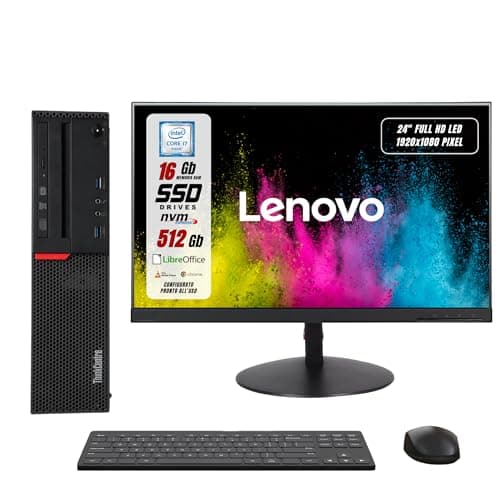Lenovo Postazione Completa, Pc Desktop Intel i7-6700 4 Core 3.40 GHz, Ram 16Gb SSD 512Gb, Monitor 24" FHD Win 10 e Libre Office, Compreso di Mouse e Tastiera (Ricondizionato)