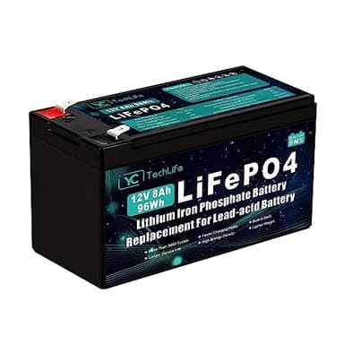 Batteria al Litio LiFePO4 da 12V 8Ah, Batteria al Litio a Ciclo Profondo Fino a 3000+ Cicli, Batteria Ricaricabile LiFePO4 da 12V con BMS Integrato, Utilizzata Per Energia Solare/Eolica, UPS