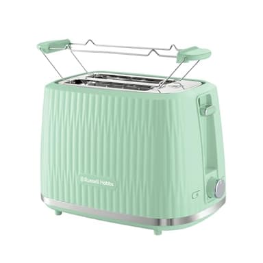 Russell Hobbs Tostapane 2 fette, 6 gradi di doratura, con Pinze, Scongela, Riscalda, Cancella selezione, Vassoio raccogli briciole, Riscalda panini, esterno testurizzato, Eden Pistacchio 27374-56