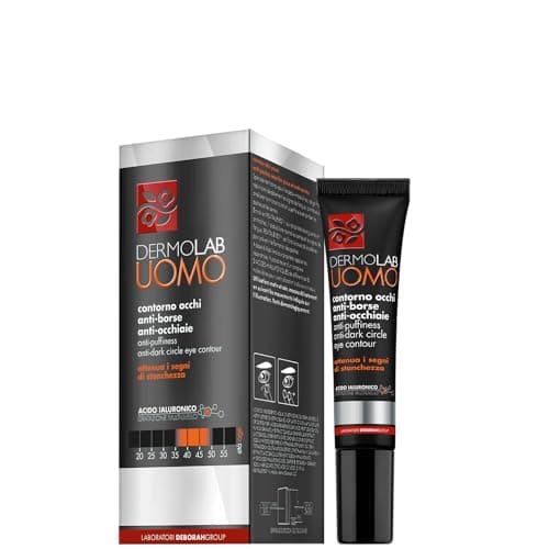 Dermolab Uomo - Crema Contorno Occhi Anti-Borse e Occhiaie, per Tutti i Tipi di Pelle, con Acido Ialuronico e Aloe Vera, Effetto Idratante, Leviga le Piccole Rughe, Dermatologicamente Testato, 15 ml