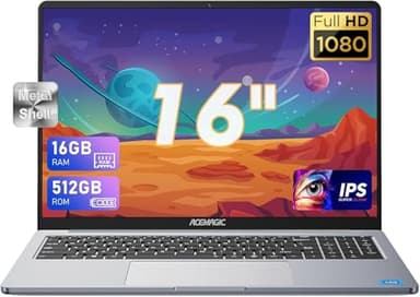 ACEMAGIC PC Portatile 16 Pollici 16GB DDR4 512GB SSD,In-tel N97(Fino a 3,6GHz) Notebook,1920 * 1200 IPS Full HD Portatile,Scocca in metallo,WiFi6,BT5.0,3*USB3.2,HDMI,tipo C Ufficio