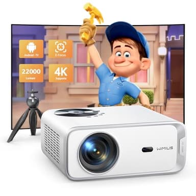 【Netflix/Android TV Integrato】Proiettore 4K Supporta, 22000 Lumen 1080P Full HD, WiMiUS Videoproiettore WiFi Bluetooth, E-Focus/Auto Keystone per Home Cinema [Fornito con Treppiede]