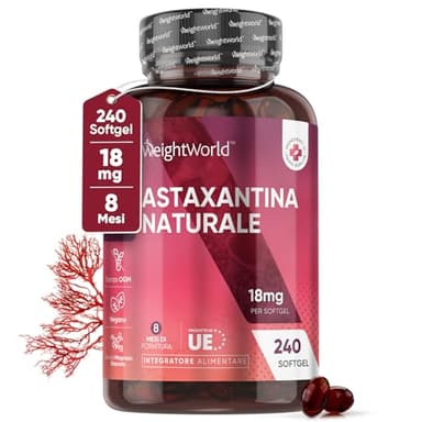 Astaxantina con 18mg per 1 Softgel Vegan, Contiene 240 Capsule Piccole e Molli, (Fornitura di 8 Mesi), Astaxantina Pura Naturale da Microalghe Haematococcus Pluvialis, Senza Magnesio Stearato e OGM
