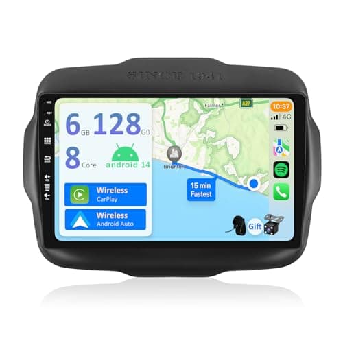 YUNTX [6GB+128GB] Android 14 Autoradio für Jee.p Renegade(2015-2018)-[Integriertes CarPlay/Android Auto/DSP/GPS]-9”IPS 2.5D-Kamera+MIC-DAB/Mirror Link/Bluetooth 5.0/360 Kamera/Lenkradsteuerung