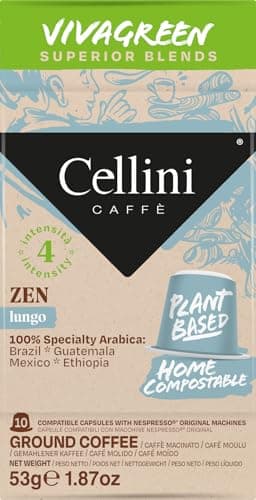 Caffè Cellini Capsule Compatibili Compostabili Nespresso - Miscela Zen 100pz | Capsule Caffe Home Compostable - Plant Based | Miscela 100% Specialty Arabica Intensità 4