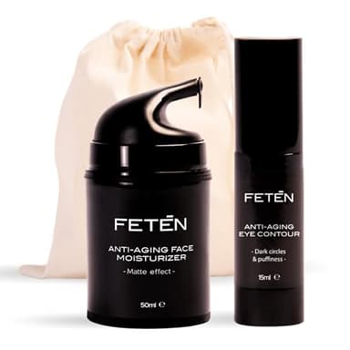 FETĒN Crema Viso Uomo e Contorno Occhi Anti Occhiaie e Borse - Skincare Kit Antiage Uomo - Creme Antirughe Idratante con Acido Ialuronico - Set Bellezza Regalo per la Cura della Pelle