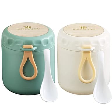 Hemiro 2Pcs Tazza per Cereali,Pratica Tazza per Yogurt, Porta Yogurt e Cereali, Adatta al Congelatore, al Microonde e Alla Lavastoviglie, Nordic Green + Nordic Beige