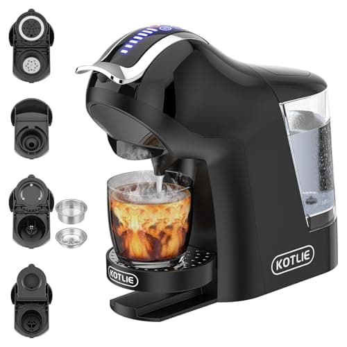 KOTLIE Macchina Multifunzione 5 in 1 per Caffè Macinato, Capsule, ESE (44mm), Temperatura e Volume Regolabili, Serbatoio Acqua ad Alta Capacità（EM-308A）