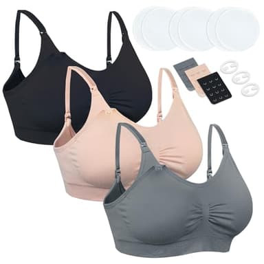 Chalier Cmfort 3 Pezzi Reggiseni Allattamento per Donna Allattamento Senza Cuciture Reggiseni Reggiseno da Allattamento, Estensori Coordinati e Clip per Reggiseno e Coppette Assorbilatte
