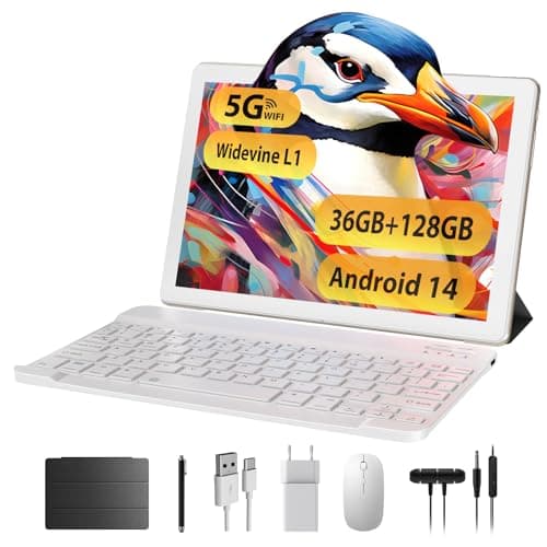 TIGERFU Tablet, Tablet 10 Pollici Android 14, 36GB RAM+128GB ROM(TF 1TB), 5G/2.4G WiFi, Octa-Core 2.0 GHz, BT 5.0, Batteria 8000mAh, 8MP+5MP, Tab 2 in 1 con Tastiera, Penna, Mouse - Oro