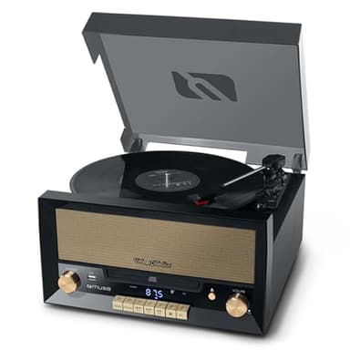 Muse MT 110 B Retro Giradischi con USB, AUX IN, CD, Bluetooth Nero