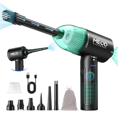MECO 4 en 1 Elettrico Rimuovi Polvere Senza Fili & Aspirapolvere,Più Forte 3 Velocità 90000RPM/12000PA，2 Ore Ricarica Rapida di Tipo C，Aria Compressa per PC，Tastiera, Ufficio, Auto, Pulizia Della Casa