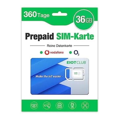 EIOTCLUB Scheda SIM prepagata senza contratto, compatibile con Vodafone e rete O2, 36 GB per 360 giorni, solo dati, nessun servizio di chiamata o SMS