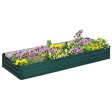 Outsunny Letto per Orto Rialzato in Metallo da Esterno, Portapiante da Giardino per Fiori ed Erbe Aromatiche, 241x90.5x30 cm, Verde