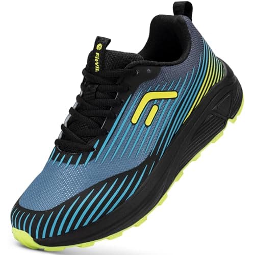 FitVille Scarpe Trail Running Uomo Pianta Larga Scarpe da Corsa su Montagna Ginnastica Sneakers Trekking Leggere Nero, Blu e Verde 43 EU Larga