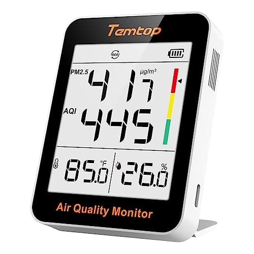 Temtop S1-UP Misuratore di Qualità dell'aria PM2.5, AQI, Temperatura e Umidità, Batteria a Lunghissima durata di 100 Giorni, Ideale per Casa e Ufficio