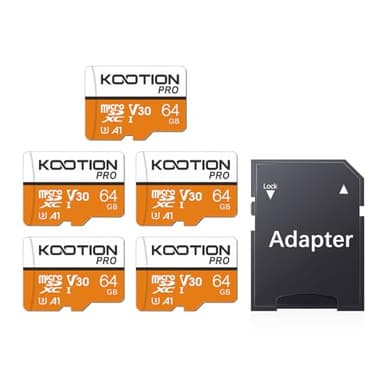 KOOTION Scheda Micro SD 64GB Scheda di Memoria U3 A1 4K UHS-I MicroSDXC 64G Scheda SD 64 Giga Memory Card TF Carta SD Alta Velocità Fino a 100MB/s,Micro SD Card 5 Pack per Telefono Videocamera Gopro