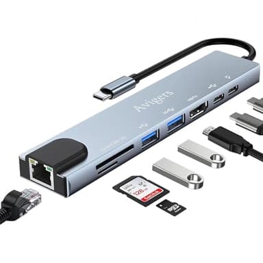Hub USB C, Adattatore Usb C 8 in 1 con HDMI 4K, Ethernet RJ45, Lettore Schede SD/TF, PD 100W, USB C, USB 3.0, usb 2.0, Compatibile per Computer/MacBook Pro Air/iPad/Surface/Samsung/Steam Deck