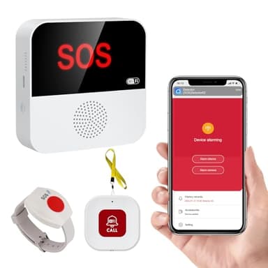Chatthen Salvavita Anziani, Pulsante di Emergenza WiFi per Anziani Bracciale di Emergenza Sistema di Allarme di Emergenza per Anziani Pazienti Disabili (Supporto solo 2.4GHz Wi-Fi)