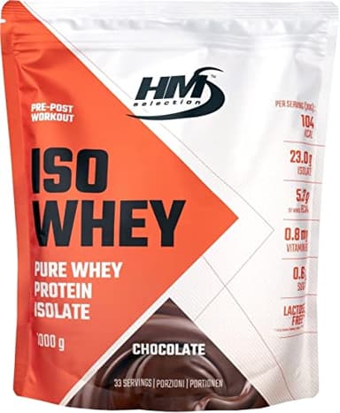 HMSelection ISOLATE WHEY,1000g, Cioccolato - preparato di 100% di proteine isolate del siero del latte, senza lattosio, alto contenuto proteico, ottima solubilità, elevato contenuto BCAA
