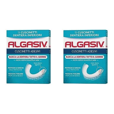 Algasiv Cuscinetti Adesivi per Dentiera Inferiore, Dura tutto il Giorno, Tenuta 20 Volte più Forte, 15 Pezzi (Confezione da 2)