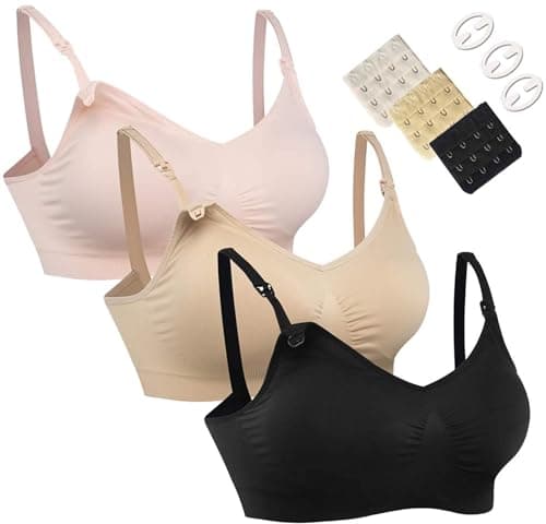 HOFISH Confezione da 3 reggiseni per allattamento senza cuciture, taglie S-XXL, con estensori e clip extra, 01 Tinta unita: Nero Beige Rosa, XL